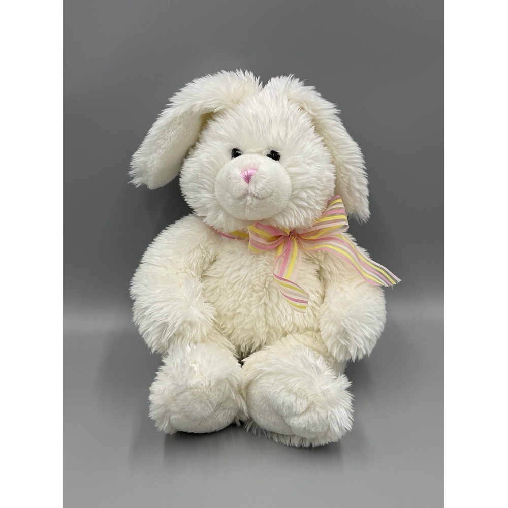 The Petting Zoo White Bunny Rabbit Plush 14" Stuffed Animal W/ Ribbon Bow